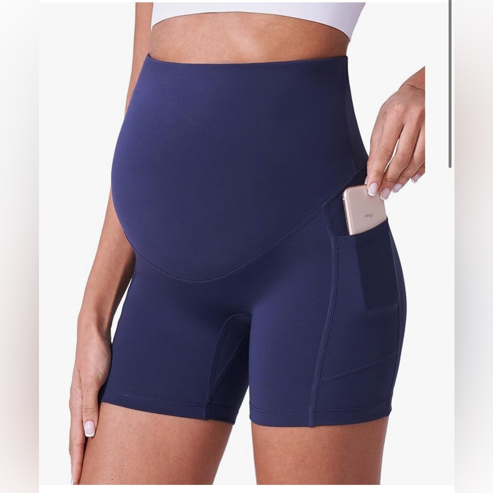 Maternity Shorts for Women Over Belly Biker Workout Active Short 5" Medium